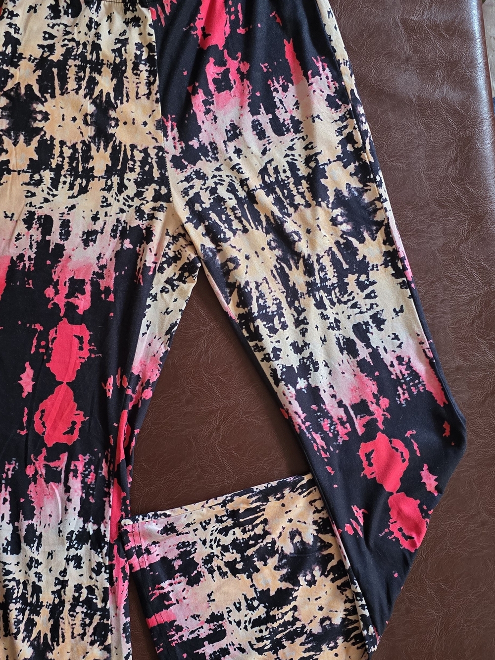 Abstract Tie-Dye Print Pants Pink Cream And Black